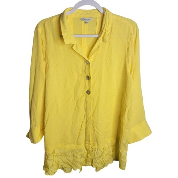 John Mark Womens Large Yellow Lagenlook Layered Button Detail Tunic Boho Hippie - Picture 1 of 6